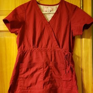 Deep red Koi scrub top